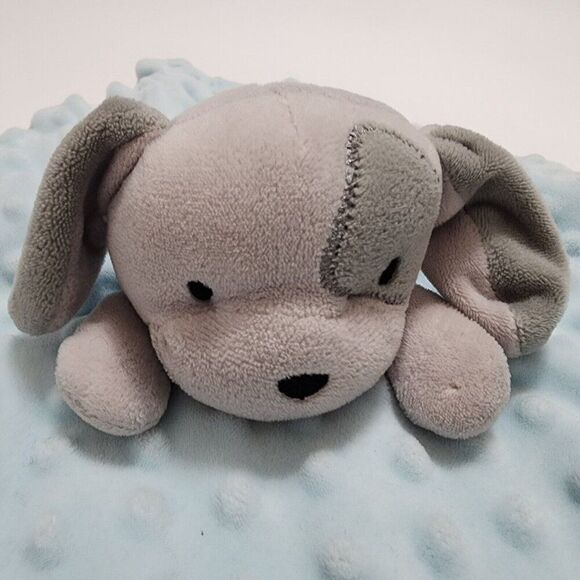 Baby Kiss 14" Lovey Gray Grey Puppy Dog Blue Security Blanket Plush Soft Bumpy - Picture 2 of 7
